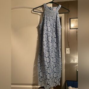 Pink Lily Light Blue Lace Halter Dress - Scalloped Neckline